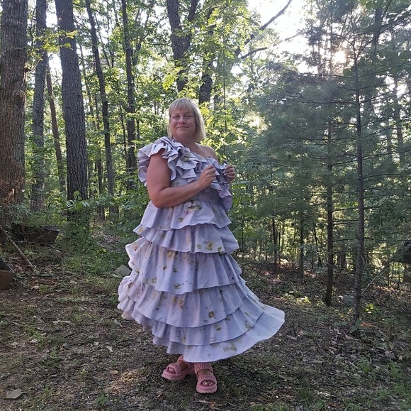 Remixed Ulla Johnson Tiered One Shoulder Cotton Ruffle Gown Size 16 - Picture 1 of 8